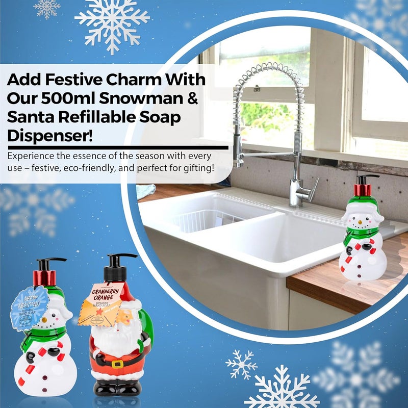 simple pleasures Snowman & Santa 2 Pack: Cranberry Orange Scented Decorative Refillable Soap Dispensers for Kitchen Countertops and Bathroom Sinks - Image 1